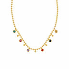 Marvel Silver gold-plated multicolor stone chain pendant for women and girls featuring colorful crystal charms, polished bead accents, and a delicate gold chain with a premium finish.