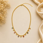 Marvel Silver gold-plated multicolor stone chain pendant for women and girls featuring colorful crystal charms, polished bead accents, and a delicate gold chain with a premium finish.