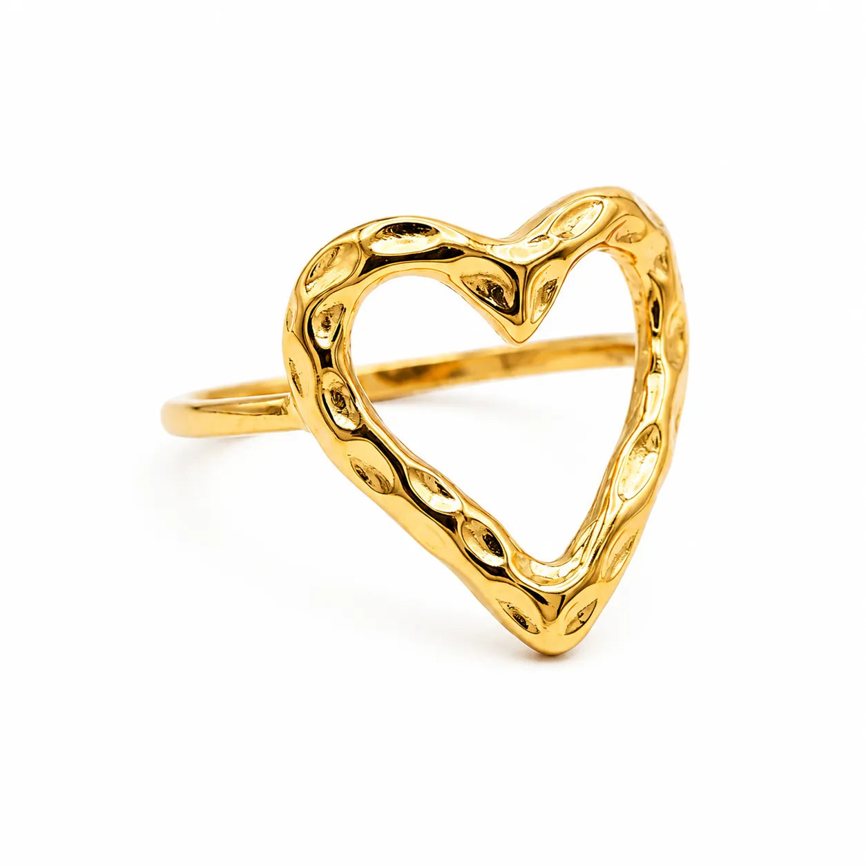 Marvel Silver gold-plated open heart adjustable ring for women and girls featuring a textured heart-shaped design with a polished finish and an elegant adjustable band.