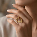 Marvel Silver gold-plated open heart adjustable ring for women and girls featuring a textured heart-shaped design with a polished finish and an elegant adjustable band.