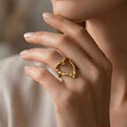 Marvel Silver gold-plated open heart adjustable ring for women and girls featuring a textured heart-shaped design with a polished finish and an elegant adjustable band.