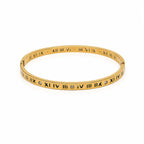 Marvel Silver gold-plated Roman numeral engraved kada bracelet featuring sparkling Cubic Zirconia stone accents with a secure hinged lock, designed for women and girls, perfect for daily wear, office, parties, weddings, festive occasions, and gifting.
