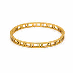 Marvel Silver gold-plated Roman numeral cutwork kada bracelet for women and girls featuring a sleek minimalist open design with a secure hinged closure, ideal for daily wear, office, parties, weddings, festive occasions, and gifting.