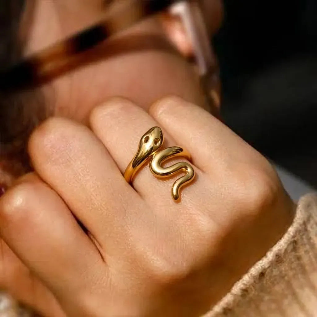 Marvel Silver gold-plated snake adjustable ring for women and girls featuring a sleek serpent-inspired wrap design with a polished finish and elegant modern styling.