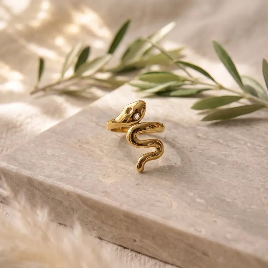 Marvel Silver gold-plated snake adjustable ring for women and girls featuring a sleek serpent-inspired wrap design with a polished finish and elegant modern styling.