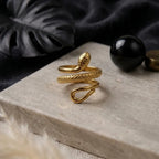 Marvel Silver gold-plated snake adjustable statement ring for women and girls featuring a detailed serpent wrap design with textured scales and a premium polished finish.
