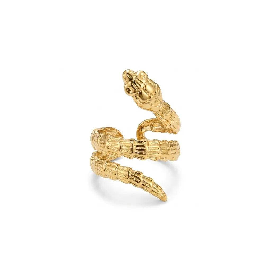 Marvel Silver gold-plated snake wrap adjustable ring for women and girls featuring a detailed serpent-inspired design with a premium polished gold finish and adjustable open band.