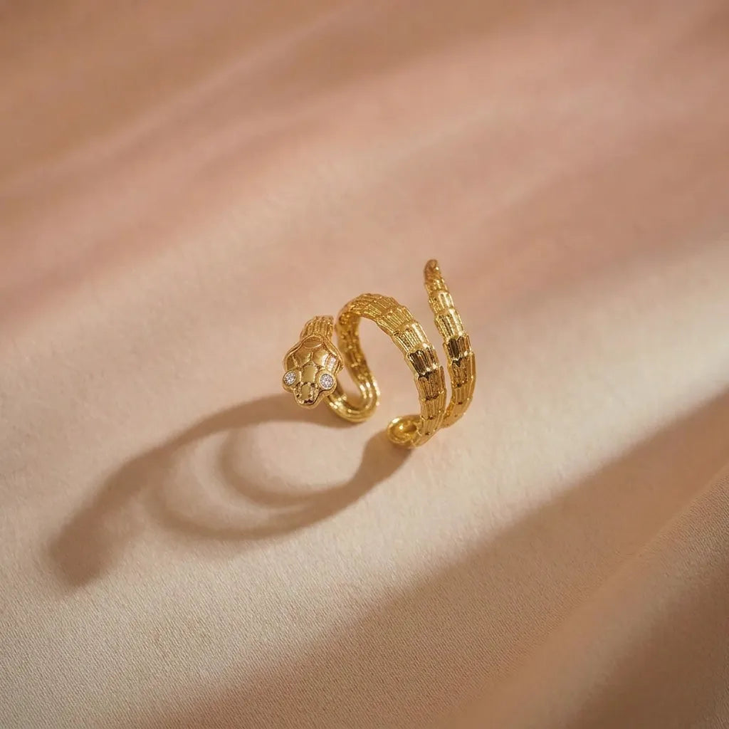 Marvel Silver gold-plated snake wrap adjustable ring for women and girls featuring a detailed serpent-inspired design with a premium polished gold finish and adjustable open band.