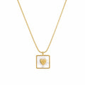 Marvel Silver gold-plated square white shell heart pendant necklace for women and girls on a delicate gold chain with minimalist design.
