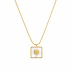Marvel Silver gold-plated square white shell heart pendant necklace for women and girls on a delicate gold chain with minimalist design.