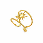 Marvel Silver gold-plated sun adjustable ring for women and girls featuring a radiant sun motif, beaded open-band design, and premium polished finish.