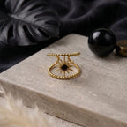 Marvel Silver gold-plated sun adjustable ring for women and girls featuring a radiant sun motif, beaded open-band design, and premium polished finish.