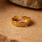 Marvel Silver gold-plated textured adjustable statement ring for women and girls featuring a hammered finish, geometric open-band design, and premium polished gold plating.