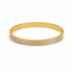 Marvel Silver gold-plated triple row Cubic Zirconia bangle kada featuring a sleek hinged lock design for women and girls, perfect for daily wear, office wear, parties, weddings, festive occasions, and gifting.