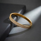 Marvel Silver gold-plated triple row Cubic Zirconia bangle kada featuring a sleek hinged lock design for women and girls, perfect for daily wear, office wear, parties, weddings, festive occasions, and gifting.