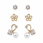 Marvel Silver Gold-Tone 3 Pair Imitation Earrings Set for Girls with Floral Stud and Pearl Drop Designs