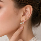 Marvel Silver Gold-Tone 3 Pair Imitation Earrings Set for Girls with Floral Stud and Pearl Drop Designs
