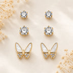 Marvel Silver Gold-Tone Butterfly and Solitaire 3 Pair Imitation Earrings Set for Girls