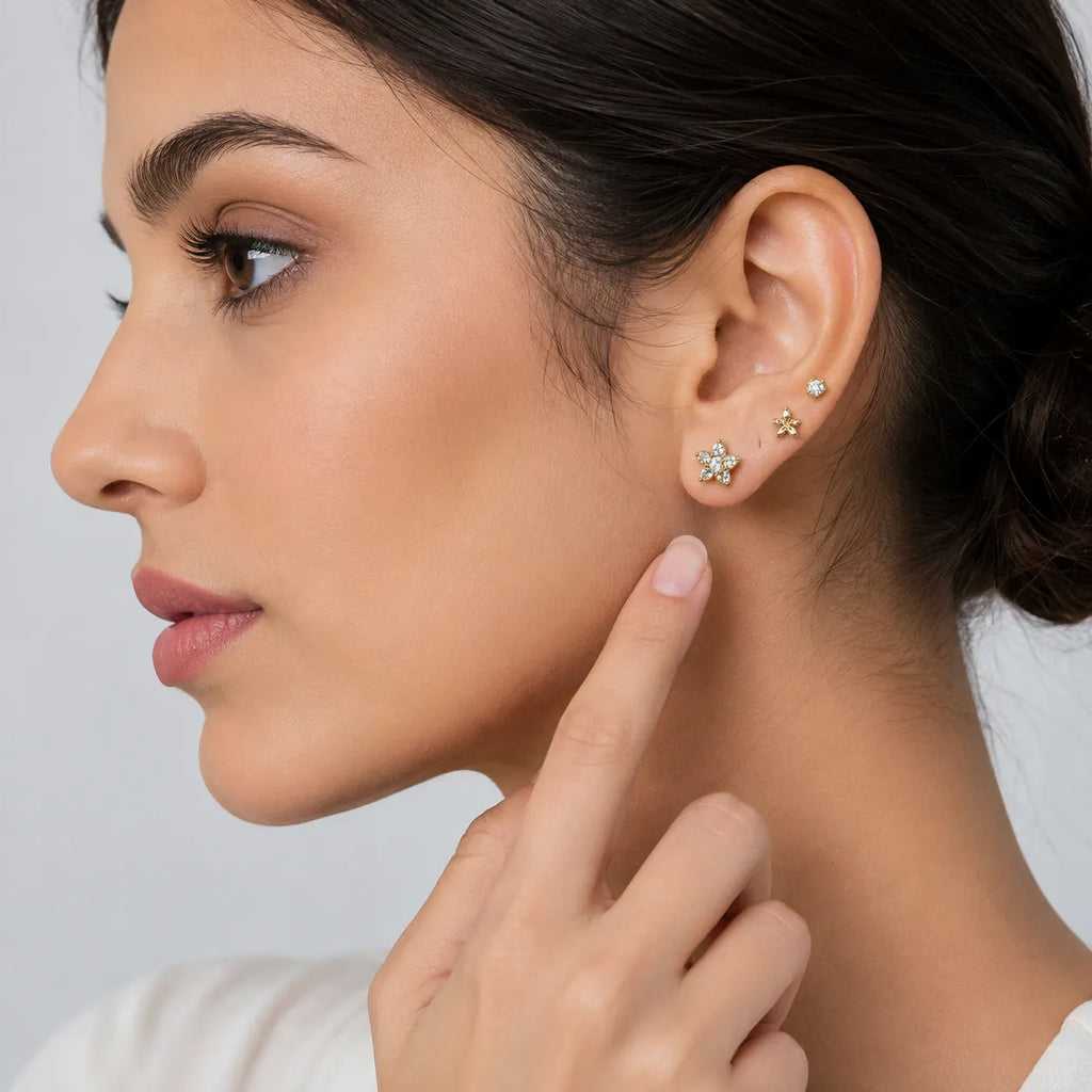 Marvel Silver Gold-Tone Floral and Solitaire 3 Pair Imitation Stud Earrings Set for Girls