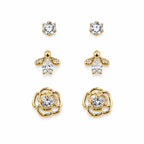 Marvel Silver Gold-Tone Floral Bee and Stone 3 Pair Imitation Earrings Set for Girls