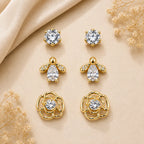 Marvel Silver Gold-Tone Floral Bee and Stone 3 Pair Imitation Earrings Set for Girls