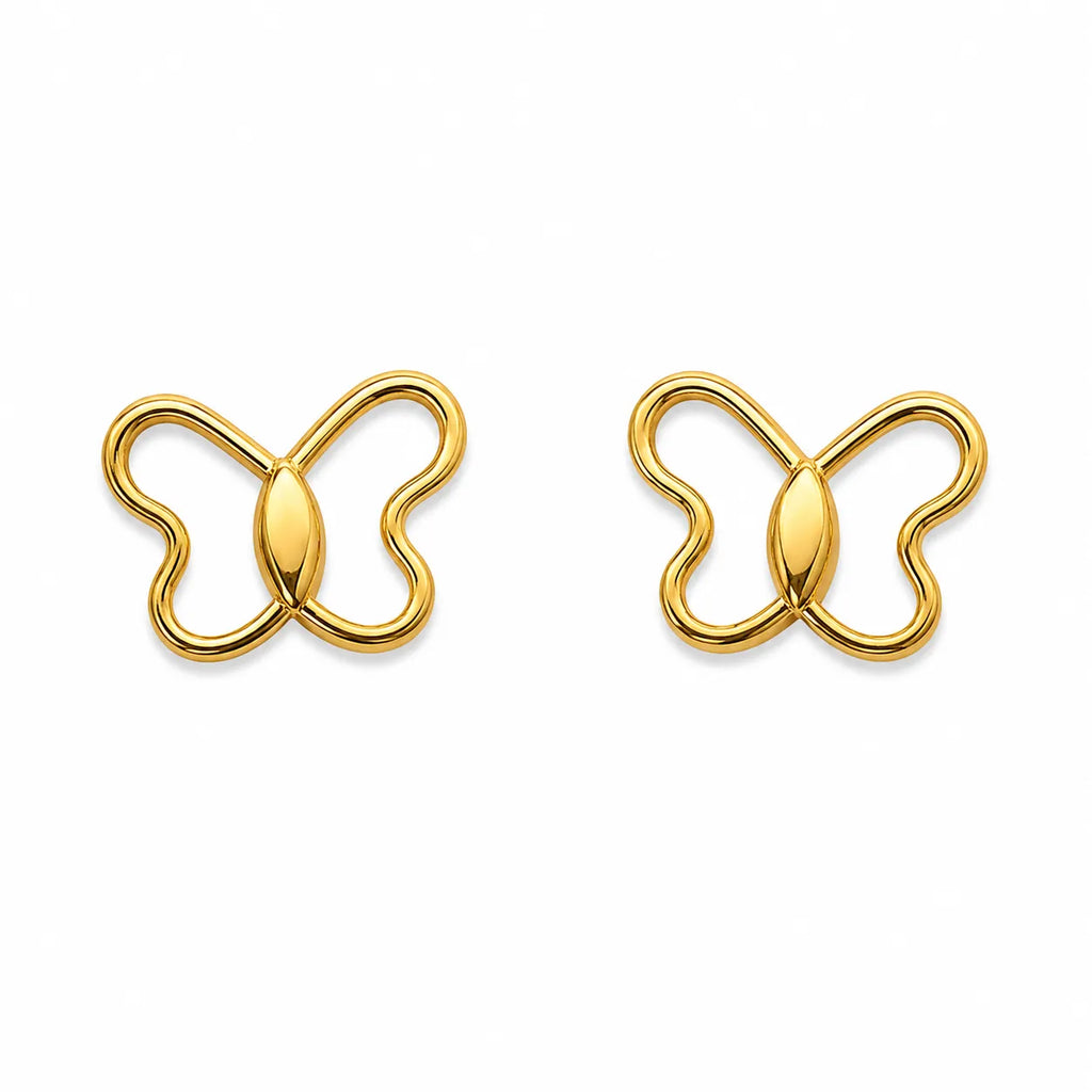 Marvel Silver 9K gold butterfly outline stud earrings for women and girls, lightweight minimalist gold earrings for everyday and festive wear.