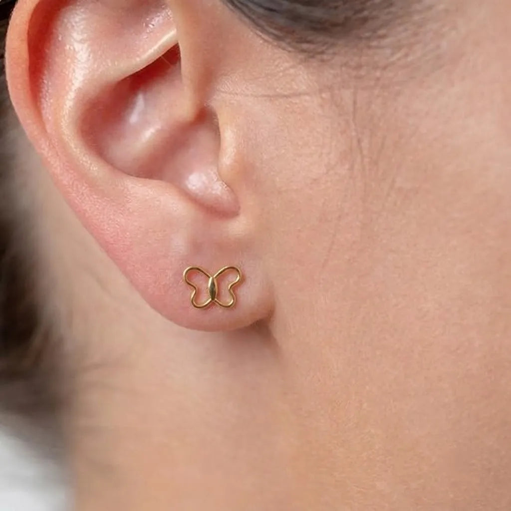 Marvel Silver 9K gold butterfly outline stud earrings for women and girls, lightweight minimalist gold earrings for everyday and festive wear.