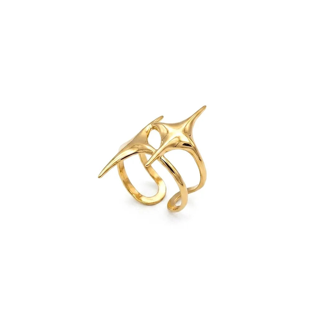 Marvel Silver Gold Plated Abstract Wave Adjustable Statement Ring for Women and Girls