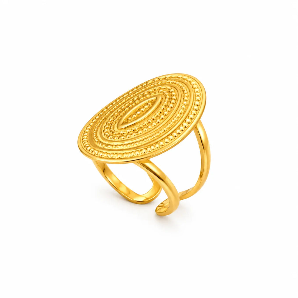Marvel Silver Gold Plated Adjustable Boho Oval Disc Statement Ring for Women & Girls – Trendy Fashion Finger Ring