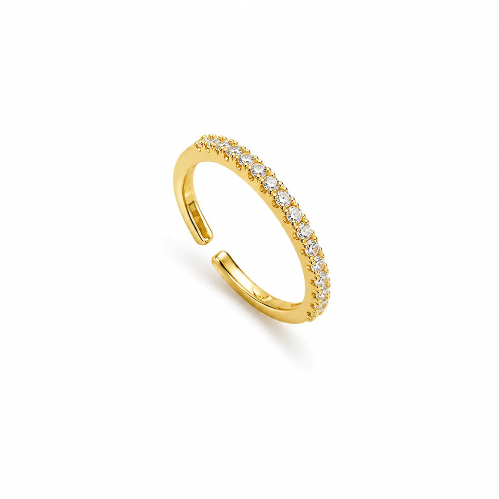 Marvel Silver gold plated adjustable imitation ring featuring a minimalist open band with sparkling cubic zirconia stones for women and girls.