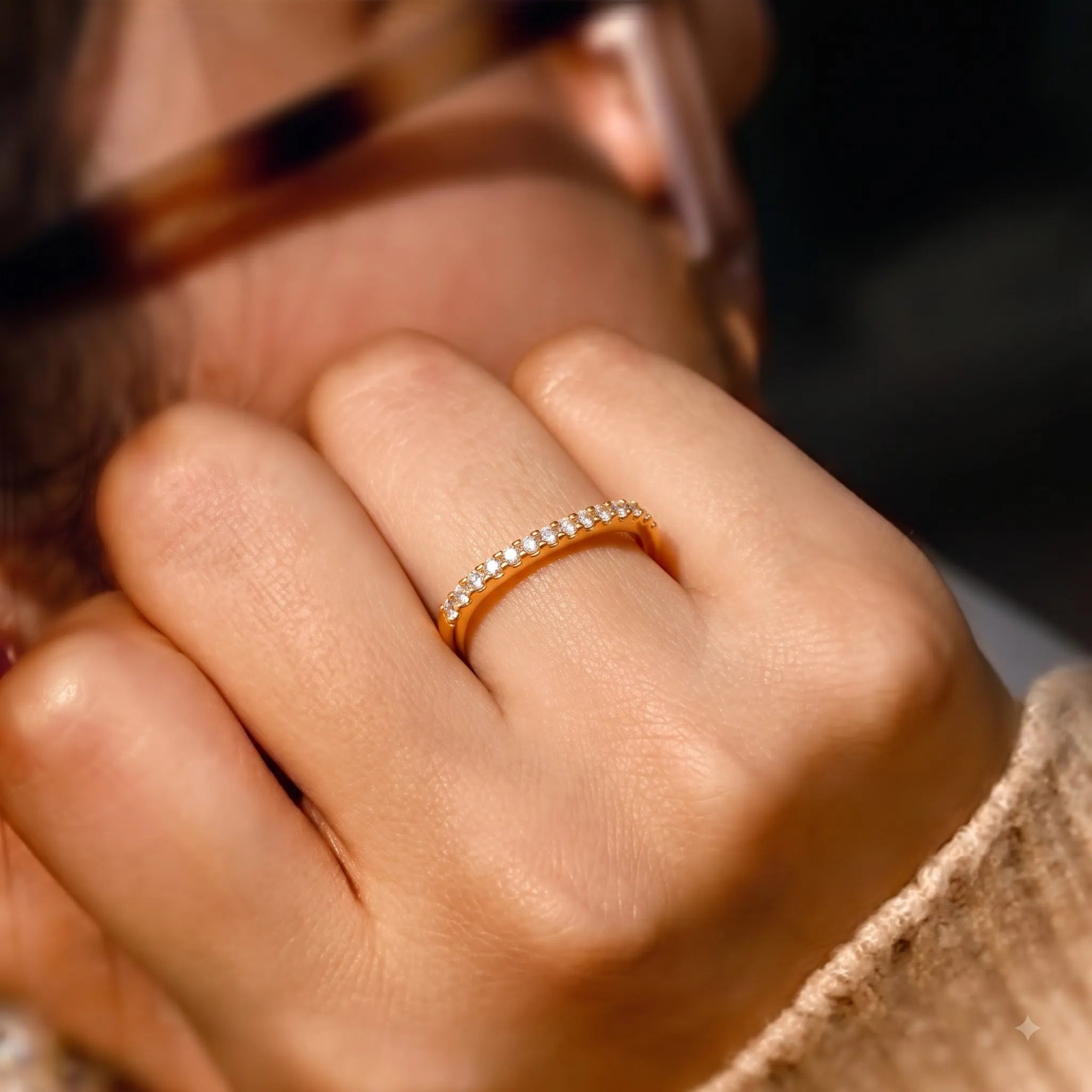 Marvel Silver gold plated adjustable imitation ring featuring a minimalist open band with sparkling cubic zirconia stones for women and girls.
