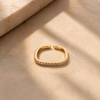 Marvel Silver gold plated adjustable imitation ring featuring a minimalist open band with sparkling cubic zirconia stones for women and girls.