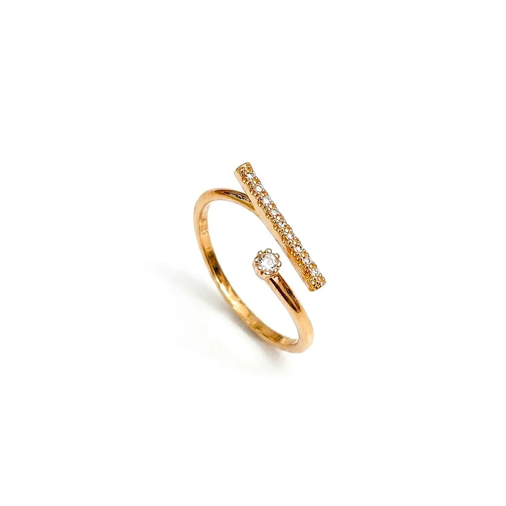 Marvel Silver gold plated adjustable minimalist bar imitation ring featuring sparkling cubic zirconia stones for women and girls.