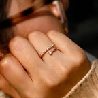 Marvel Silver gold plated adjustable minimalist bar imitation ring featuring sparkling cubic zirconia stones for women and girls.