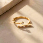 Marvel Silver gold plated adjustable minimalist bar imitation ring featuring sparkling cubic zirconia stones for women and girls.