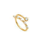 Marvel Silver gold plated adjustable open imitation ring featuring baguette, marquise, and round-cut cubic zirconia stones for women and girls.