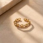 Marvel Silver gold plated adjustable chain link crystal ring for girls with baguette-cut stones and modern open design.