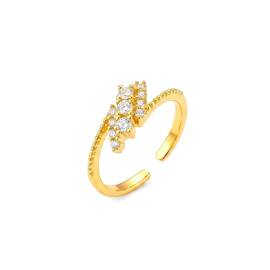 Marvel Silver gold plated adjustable floral imitation ring featuring a sparkling cubic zirconia cluster design for women and girls.