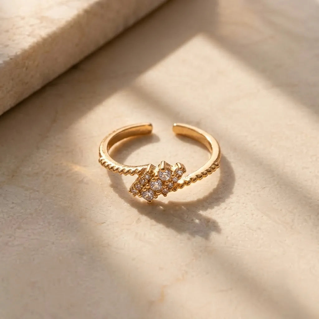 Marvel Silver gold plated adjustable floral imitation ring featuring a sparkling cubic zirconia cluster design for women and girls.