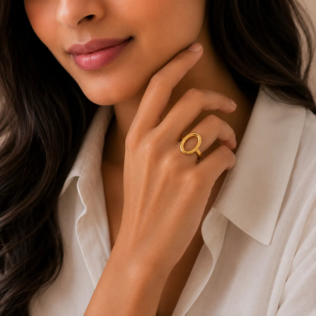 Marvel Silver Gold Plated Adjustable Geometric Open Statement Ring for Women & Girls – Minimalist Fashion Finger Ring