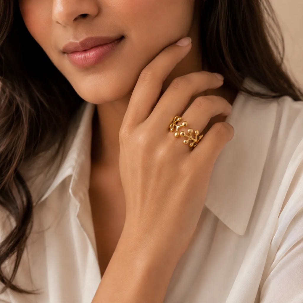 Marvel Silver Gold Plated Adjustable Leaf Branch Ring for Women & Girls – Nature Inspired Fashion Finger Ring