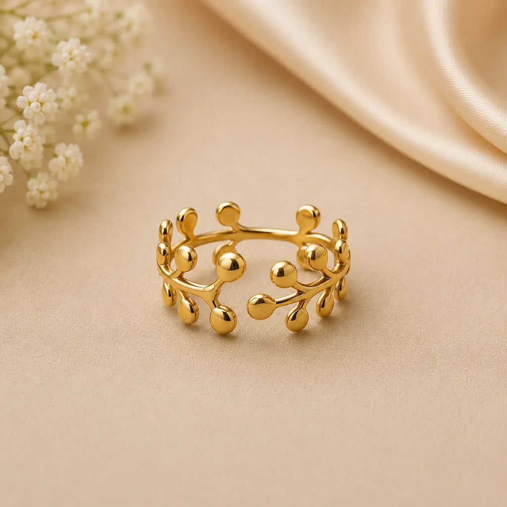 Marvel Silver Gold Plated Adjustable Leaf Branch Ring for Women & Girls – Nature Inspired Fashion Finger Ring