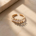 Marvel Silver gold plated adjustable marquise CZ imitation ring with sparkling crystal stones and heart-shaped open ends for women and girls.