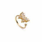 Marvel Silver gold plated adjustable butterfly crystal ring for girls featuring marquise and pear-cut cubic zirconia stones with an elegant open-band design.