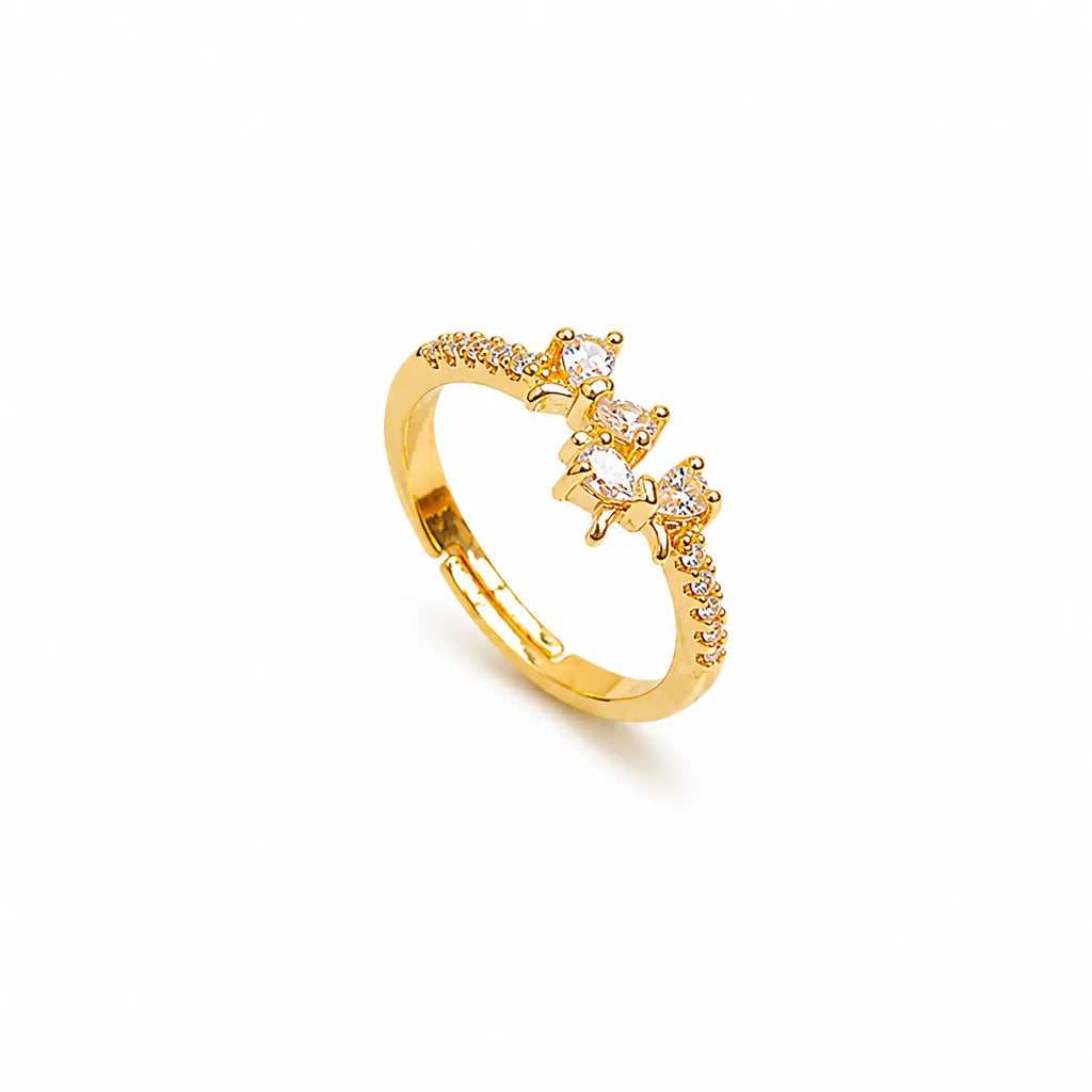 Marvel Silver gold plated adjustable butterfly imitation ring featuring sparkling cubic zirconia stones for women and girls.