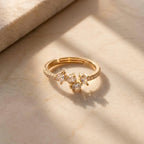 Marvel Silver gold plated adjustable butterfly imitation ring featuring sparkling cubic zirconia stones for women and girls.