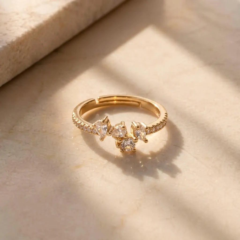 Marvel Silver gold plated adjustable butterfly imitation ring featuring sparkling cubic zirconia stones for women and girls.