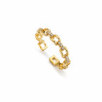 Marvel Silver gold plated adjustable chain link ring for girls featuring sparkling cubic zirconia stones in a modern open-band design.