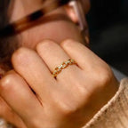 Marvel Silver gold plated adjustable chain link ring for girls featuring sparkling cubic zirconia stones in a modern open-band design.
