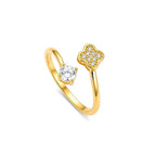 Marvel Silver gold plated adjustable clover imitation ring featuring sparkling cubic zirconia stones with a solitaire CZ accent for women and girls.